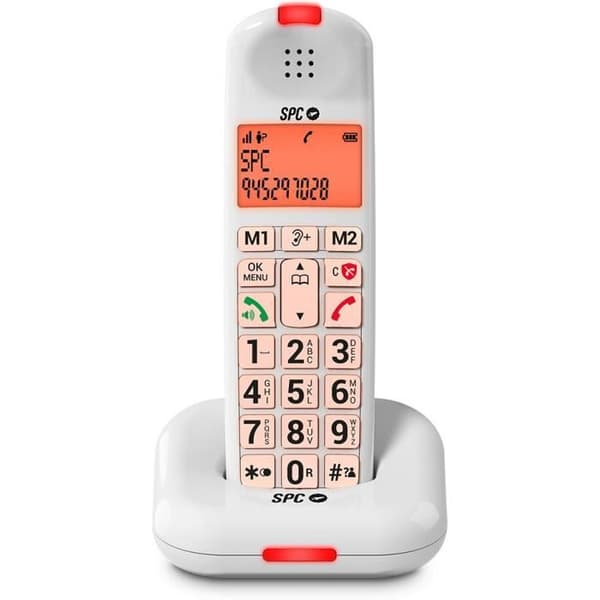 SPC Comfort Kairo - Trådlös seniortelefon, stora knappar, förstärkt ljud, hörapparatkompatibel, samtalsblockering – Vit