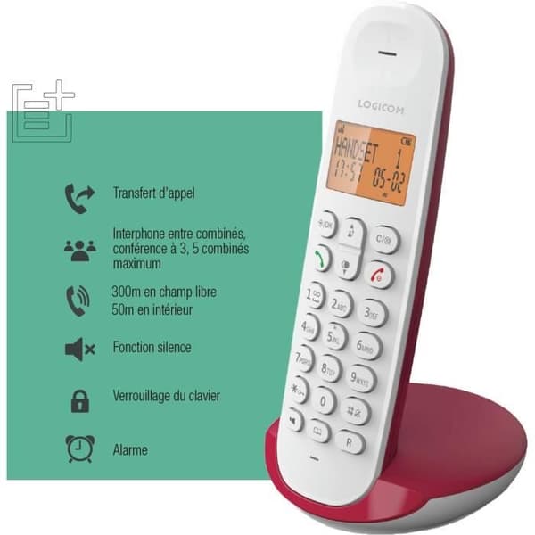 Fast trådlös telefon - LOGICOM - DECT ILOA 150 SOLO - Hallon - Utan telefonsvarare