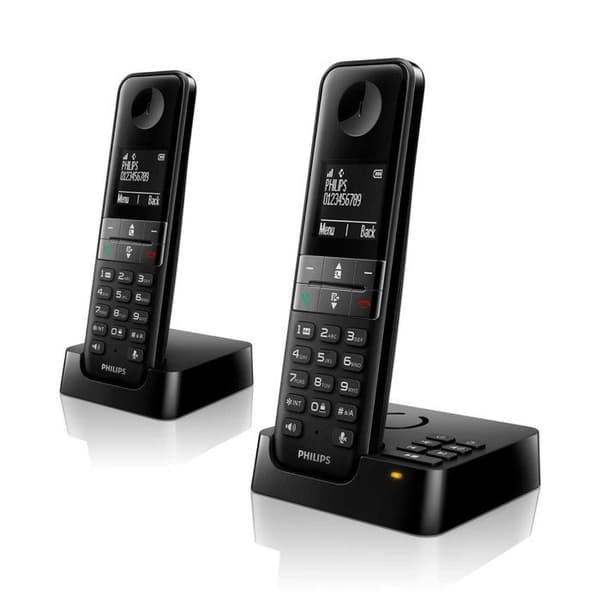 Philips - DECT Telefon D4752B Trådlös - 4,6 cm Skärm - 2 Handset - Plug-and-Play