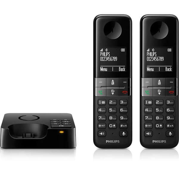 Philips - DECT Telefon D4752B Trådlös - 4,6 cm Skärm - 2 Handset - Plug-and-Play