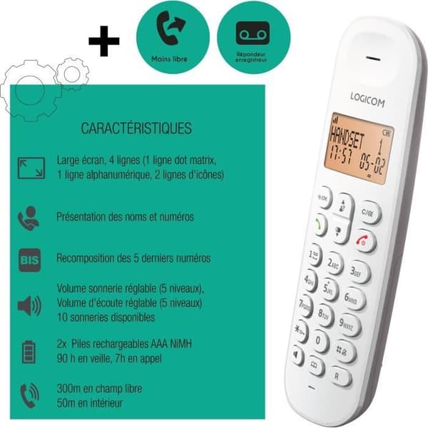 Fast trådlös telefon - LOGICOM - DECT ILOA 155T SOLO - Taupe - Med telefonsvarare