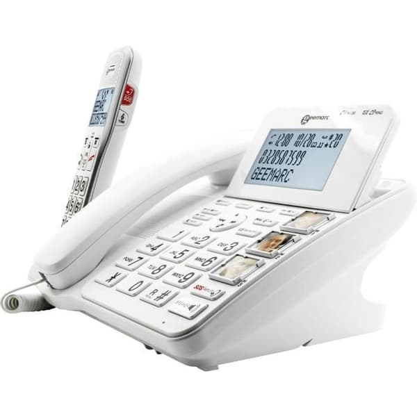 Geemarc DECT595 Sladdtelefon för seniorer telefonsvarare, handsfree-funktion, optisk anropssignal, co