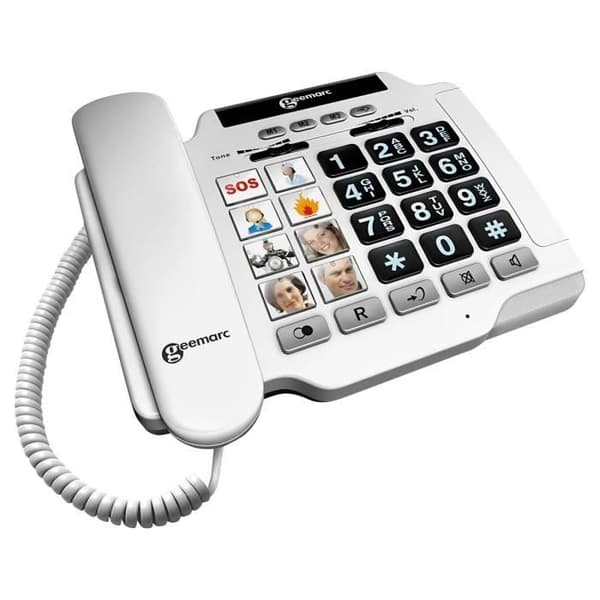 Senior fast telefon förstärkt 30dB fotoknappar PhotoPhone 100 Geemarc Vit