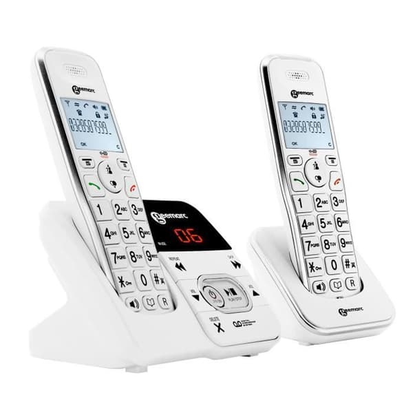 Förstärkt sladdlös senior fast telefon + dubbla telefonsvarare Geemarc Vit