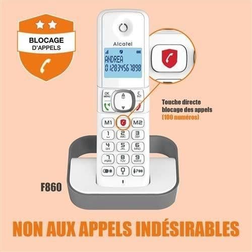 Alcatel Pack Duo F 860 Duo trådlös telefon med reklamsamtalsspärrfunktion vit grå