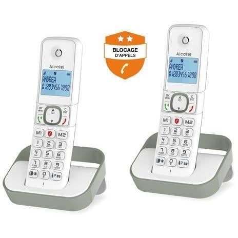 Alcatel Pack Duo F 860 Duo trådlös telefon med reklamsamtalsspärrfunktion vit grå