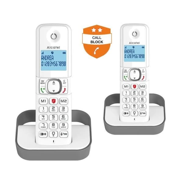 Alcatel Pack Duo F 860 Duo trådlös telefon med reklamsamtalsspärrfunktion vit grå Grå