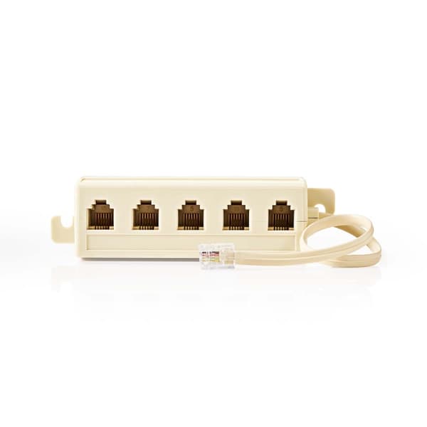 Nedis Telecom skjøtekabel | RJ11 Han | 5x RJ11 (4/6) Hun | 0.20 m | Kabelutforming: Flatt | Kabeltype: RJ11 | Elfenben | Boks