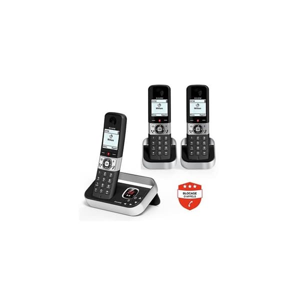 Alcatel Pack telefoni utan tråd F890 Voice Trio med svarare och blockering av samtal Svart och Silver -