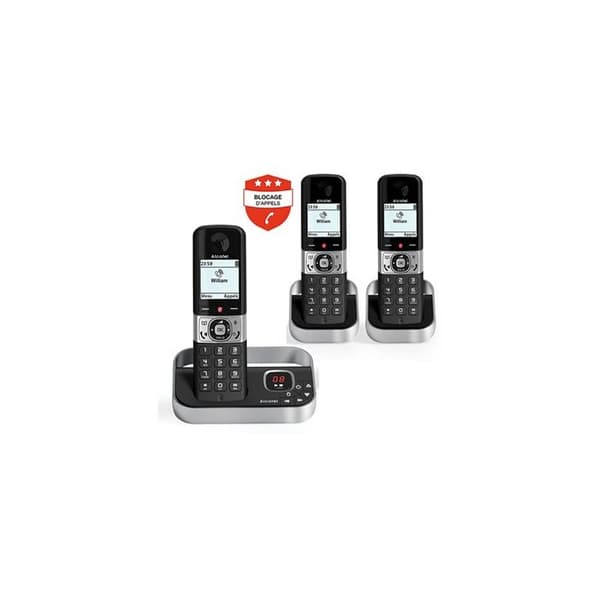 Alcatel Pack telefoni utan tråd F890 Voice Trio med svarare och blockering av samtal Svart och Silver - Svart, Grå