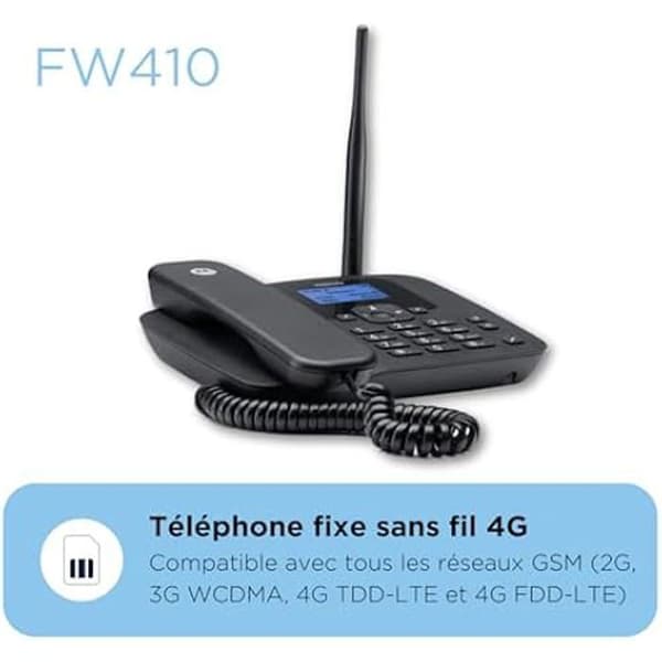 4G sladdlös fast telefon - MOTOROLA - FW410 - Uppladdningsbart batteri - Quad-Band GSM - 2000 kontakter