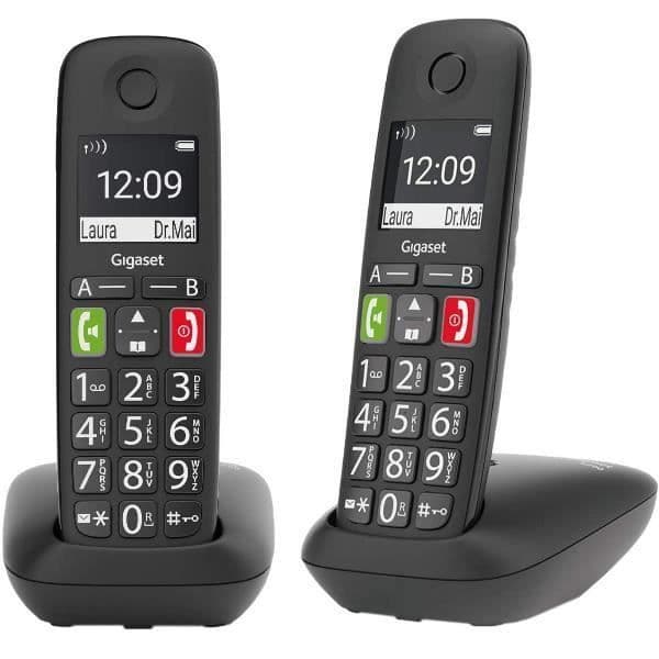 Gigaset E290 Duo Black trådlös telefon - DECT - Handsfree - Upp till 150 kontakter Svart