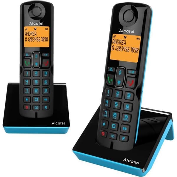 Alcatel S280 duo blå, trådlös telefon duo, handsfree, katalog med 50 namn och nummer, funktion för blockering av oönskade samtal
