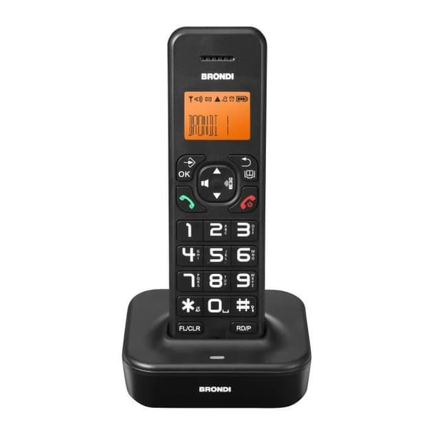 Brondi Bravo Star, DECT-telefon, sladdlös telefon, högtalartelefon, 50 ingångar, nummerpresentation, svart Svart