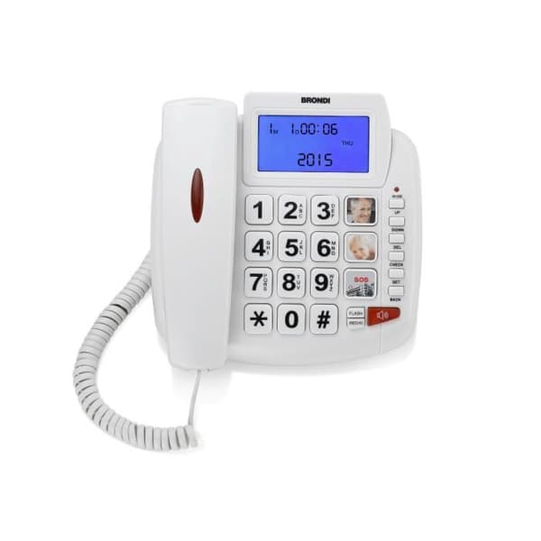 Brondi Bravo 90 Telefon med sladd - Telefonlur med sladd med nummerpresentation - Vit