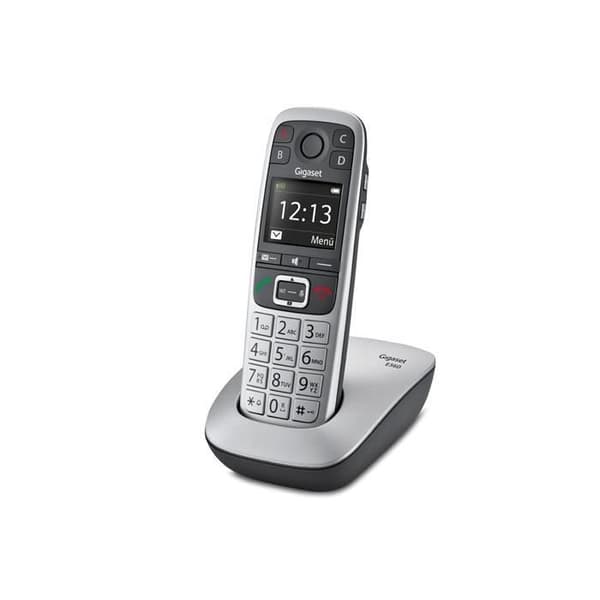 Gigaset E 560 telefon - lur med sladd med högtalartelefon och nummerpresentation - svart och silver