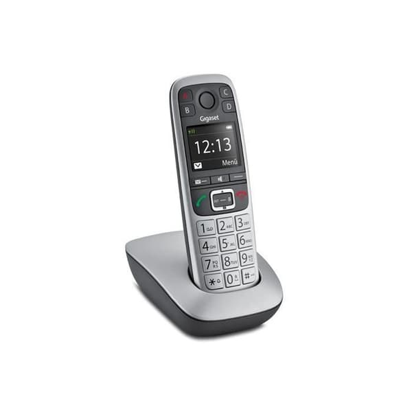Gigaset E 560 telefon - lur med sladd med högtalartelefon och nummerpresentation - svart och silver