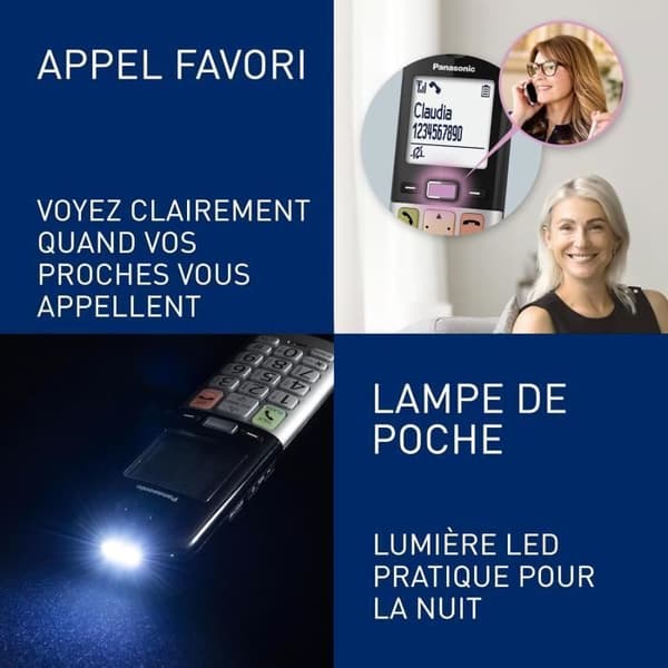 Panasonic KX-TGU410EXB Trådlös Digitaltelefon, Basenhet och 1 Handset, LCD-skärm, Favoritsamtal, Ficklampa, Kompatibel med