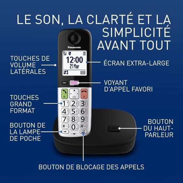 Panasonic KX-TGU410EXB Trådlös Digitaltelefon, Basenhet och 1 Handset, LCD-skärm, Favoritsamtal, Ficklampa, Kompatibel med