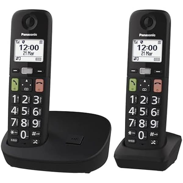 Trådlös telefon - PANASONIC - KX-TGU112EXB - LCD-skärm - Stora knappar - Integrerad telefonsvarare Svart