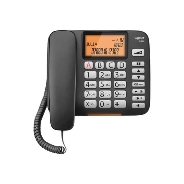 Gigaset DL580 sladdtelefon med nummerpresentation svart - handsfree och inbyggd klocka