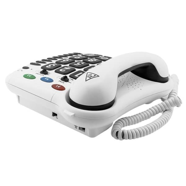 Telesenior fast telefon väggmonterad förstärkt 30dB hög ringning stort tangentbord Geemarc vit