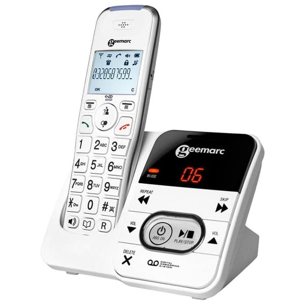 Trådlös Förstärkt Seniortelefon med Svarsapparat och Fristående Läge Geemarc Vit