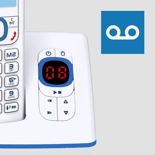 Trådlös telefon - ALCATEL - F530 Röst - Telefonsvarare, samtalsblockering, handsfree, 2 direktminnen, Vit/Blå