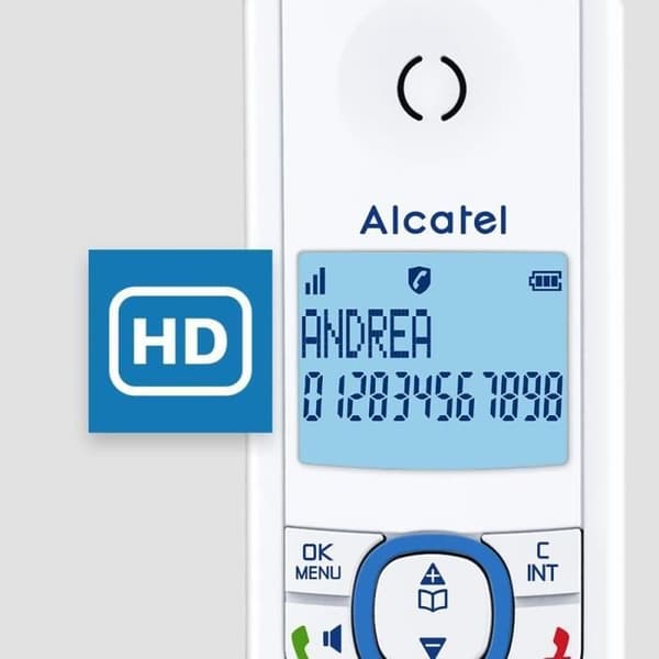 Trådlös telefon - ALCATEL - F530 Röst - Telefonsvarare, samtalsblockering, handsfree, 2 direktminnen, Vit/Blå