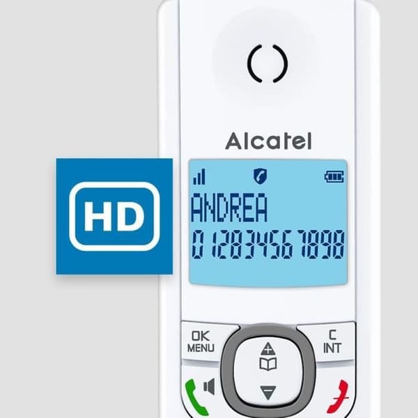Trådlös telefon - ALCATEL - F530 Duo - 2 handenheter, samtalsblockering, handsfree, 2 direktminnen, Vit/Blå