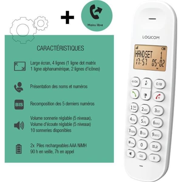 Trådlös fast telefon - LOGICOM - DECT ILOA 150 SOLO - Vit - Utan telefonsvarare