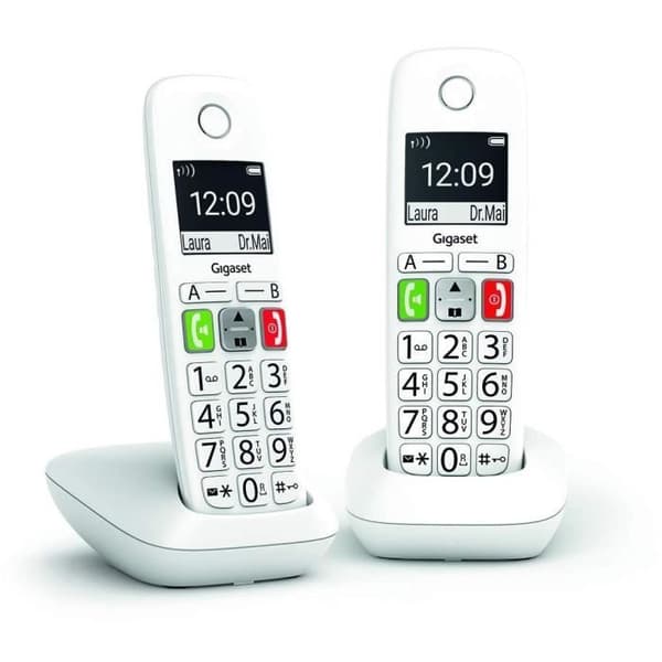 Trådlös fast telefon - GIGASET - E290 Duo White - Stor skärm - Stora knappar - Audio Boost