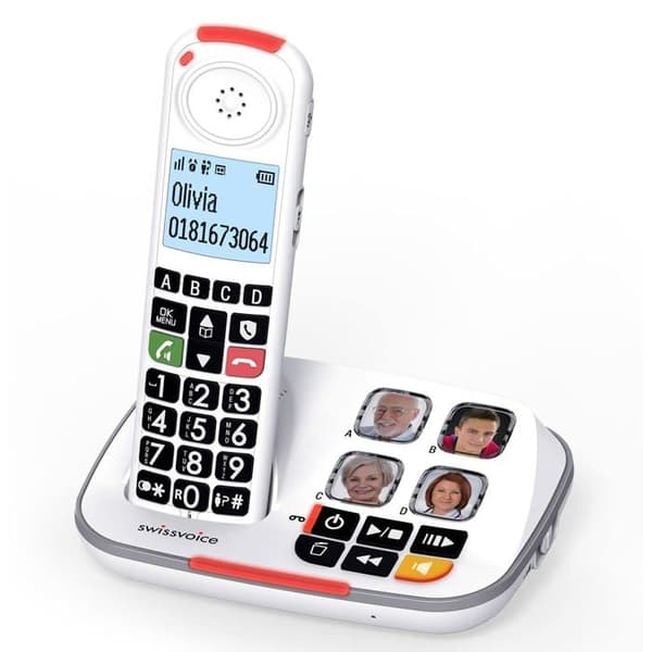 Swissvoice Xtra 2355 Duo trådlös telefon för seniorer med telefonsvarare, stor bakgrundsbelyst skärm, stora knappar och funktioner