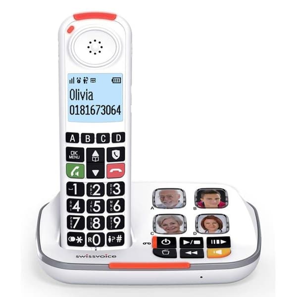 Swissvoice Xtra 2355 Duo trådlös telefon för seniorer med telefonsvarare, stor bakgrundsbelyst skärm, stora knappar och funktioner