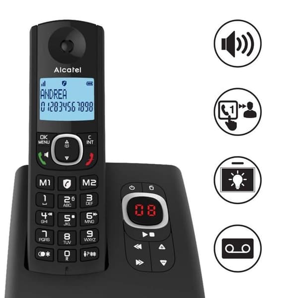Alcatel F530 Voice, trådlös telefon med telefonsvarare, samtalsblockering, handsfree och två direktminnen Svart