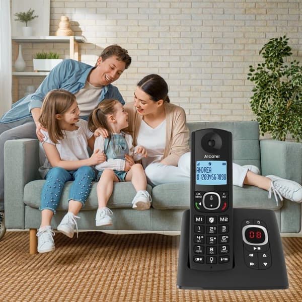 Alcatel F530 Voice, trådlös telefon med telefonsvarare, samtalsblockering, handsfree och två direktminnen Svart