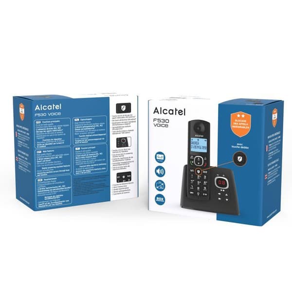 Alcatel F530 Voice, trådlös telefon med telefonsvarare, samtalsblockering, handsfree och två direktminnen Svart