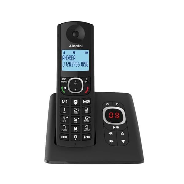Alcatel F530 Voice, trådlös telefon med telefonsvarare, samtalsblockering, handsfree och två direktminnen Svart