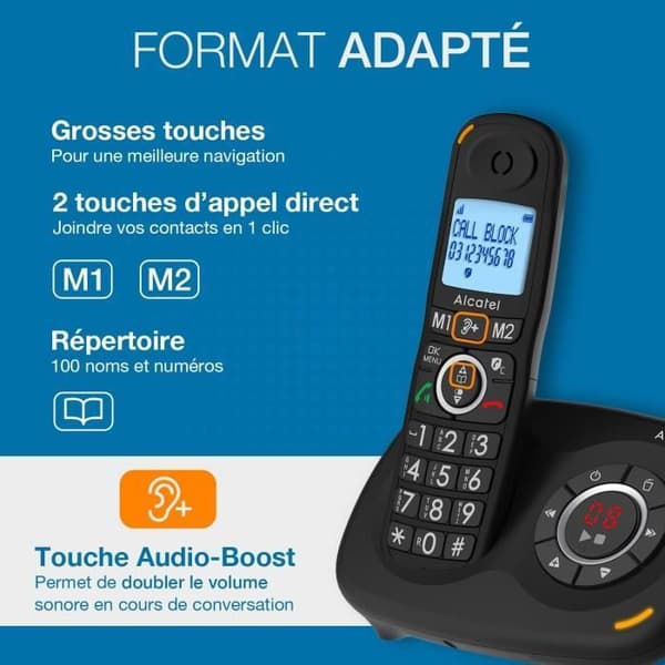 Alcatel XL595 B Voice Trio - Trådlös Fixtelefon för Seniorer med Svarare - Stort Bakgrundsbelyst Skärm - Handsfree - B-funktion