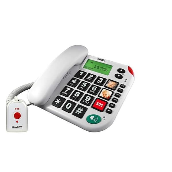 MAXCOM KXT481 sladdtelefon - Stora knappar och bilder - SOS-knapp - Vit