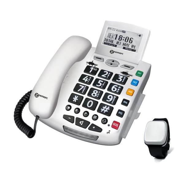 GEEMARC SERENITIES senior trådbunden telefon med stor knapp med falldetekteringsfjärrkontroll