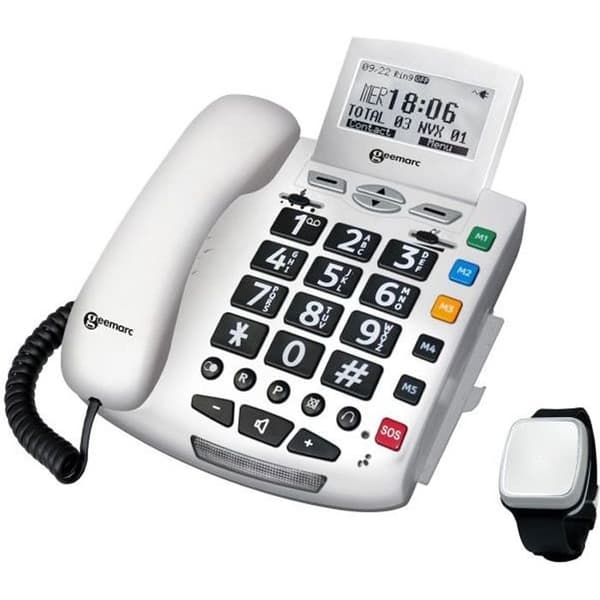 GEEMARC SERENITIES senior trådbunden telefon med stor knapp med falldetekteringsfjärrkontroll