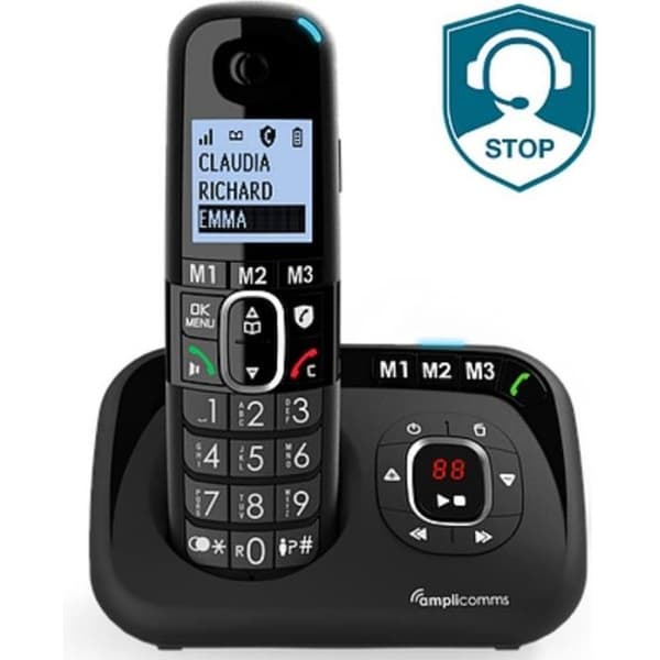 Amplicomms Bigtel 1580 trådlös trådlös telefon med telefonsvarare Svart