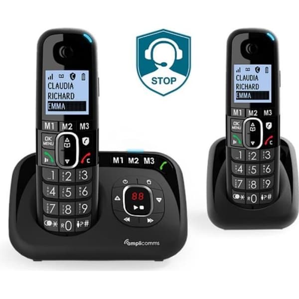 DUO fasta telefoner med Amplicomms 1582 +90dB telefonsvarare