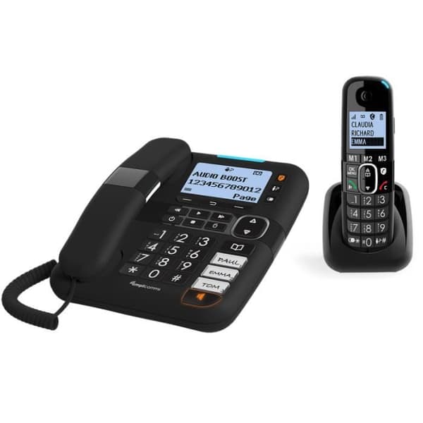 Förstärkt fast telefon med sladd +90db - Amplicomms 1580 Combo DUO med telefonsvarare