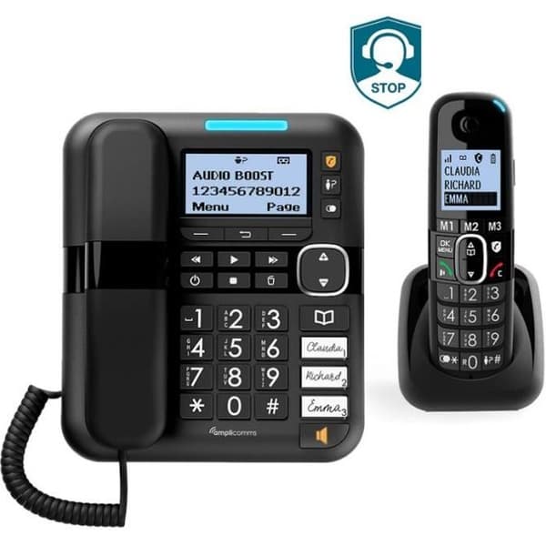 Förstärkt fast telefon med sladd +90db - Amplicomms 1580 Combo DUO med telefonsvarare