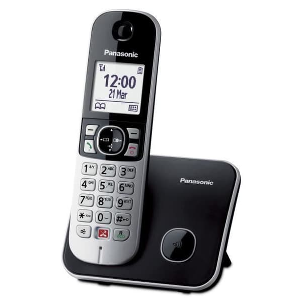 Panasonic KX-TG6851JTB, DECT-telefon, lur med sladd, högtalartelefon, 200 ingångar, nummerpresentation, svart, grå Svart, Grå
