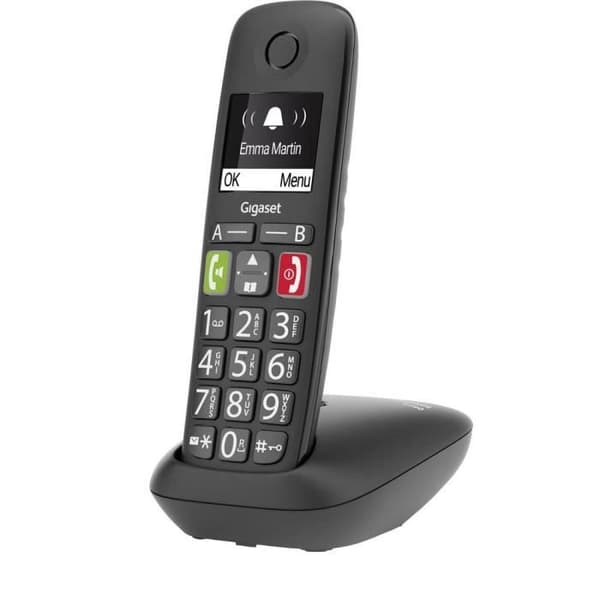 Trådlös telefon - GIGASET - E290 - 21 ringsignaler - Katalog 150 namn - Handsfree - Svart