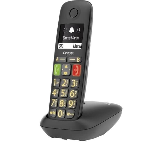 Trådlös telefon - GIGASET - E290 - 21 ringsignaler - Katalog 150 namn - Handsfree - Svart