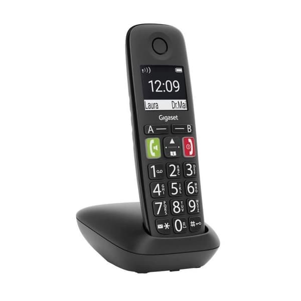 Trådlös telefon - GIGASET - E290 - 21 ringsignaler - Katalog 150 namn - Handsfree - Svart